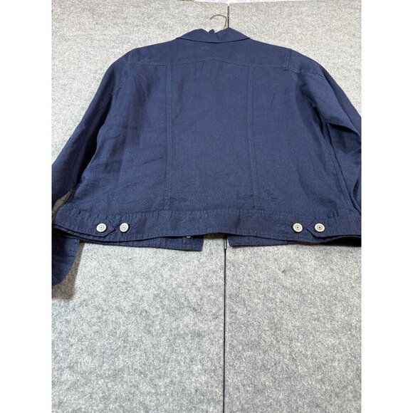 Jones New York Trucker Jacket Women's Large Blue Linen Long Sleeve Button Front - Picture 3 of 8